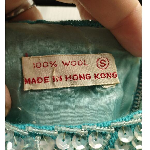 Vintage 60s Womens Size Small Blue Sequin Beaded Sleeveless Wool Theater Costume - Picture 7 of 9